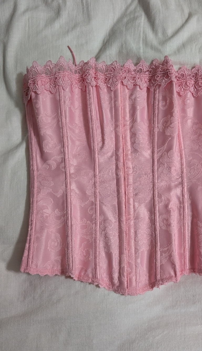 Fredericks Of Hollywood Soft Baby Pink Lace-Up Corset Top Sz 32